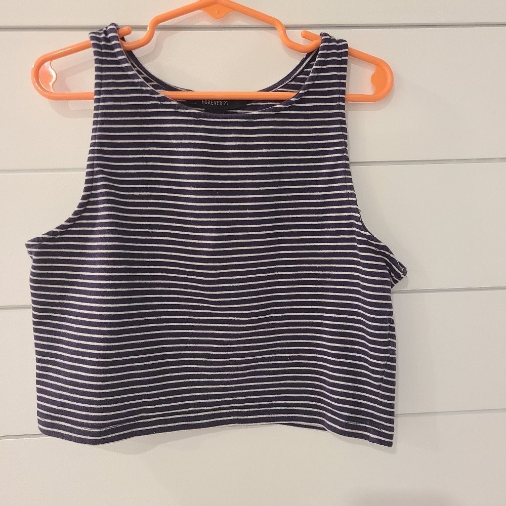 Forever 21 Navy and White Striped Crop Top